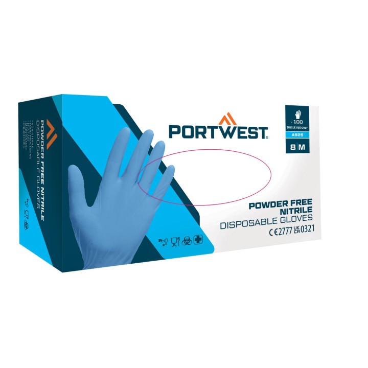 Gants nitrile jetables Portwest A925 non poudrés | Boîte 100 EPI alimentaire